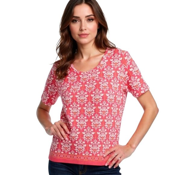 Talbots The Talbots Tee Women's Sz XP Orange White V Neck Short Sleeve Soft Knit - Picture 1 of 11